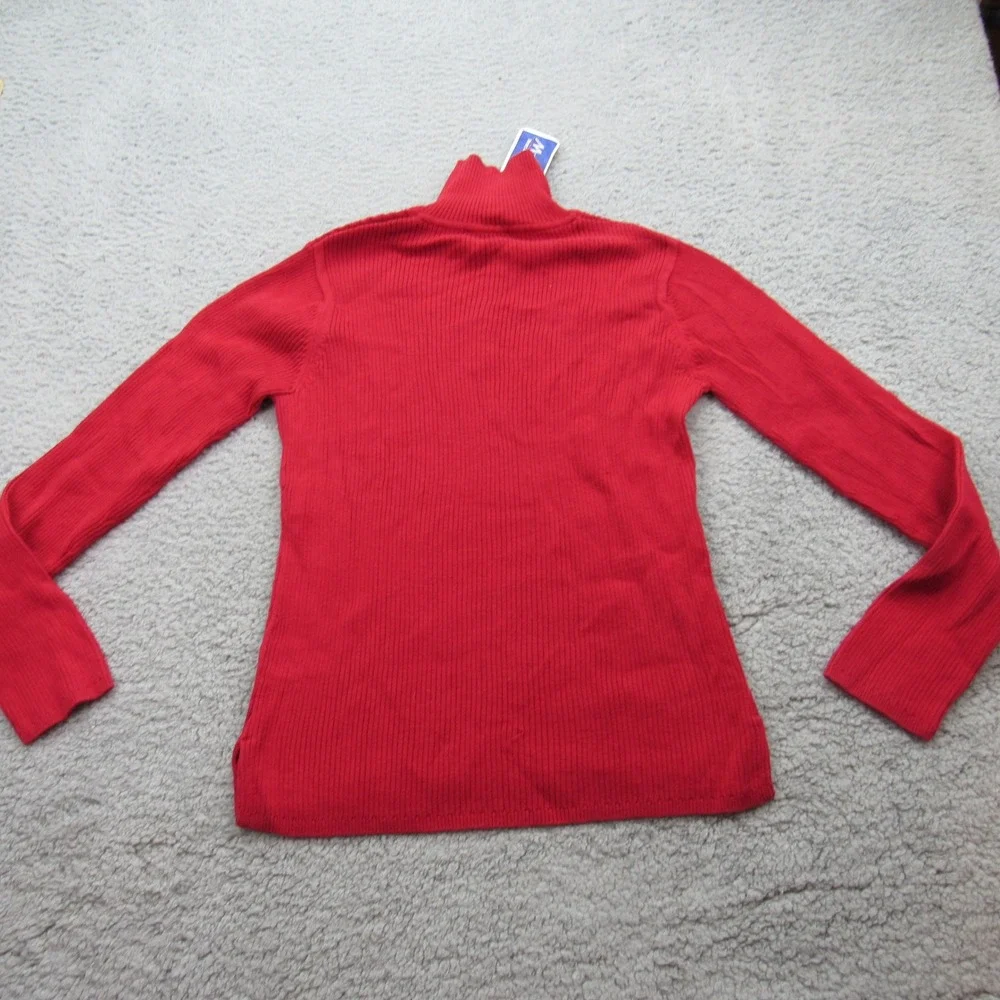 Escapade Red Cotton Cable‎ Knit Mock Neck Button Up Sweater Women's Size M